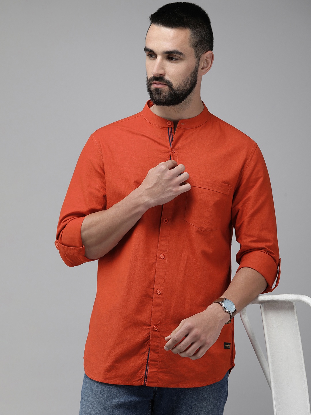 

SPYKAR Men Slim Fit Pure Cotton Casual Shirt, Rust