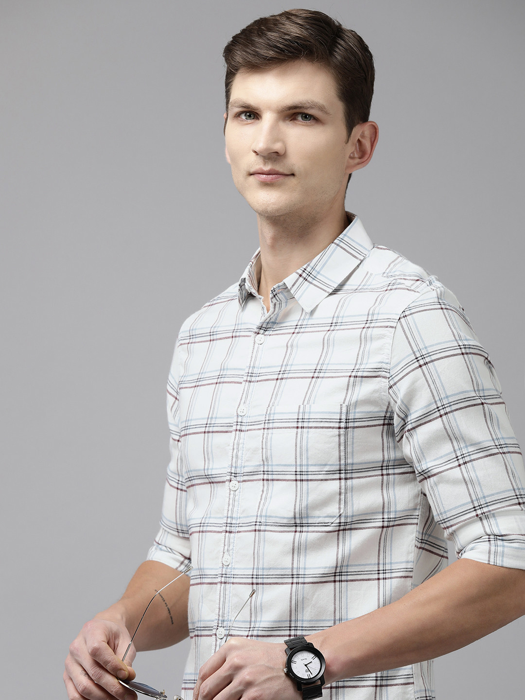 

SPYKAR Men Slim Fit Tartan Checks Opaque Pure Cotton Casual Shirt, White