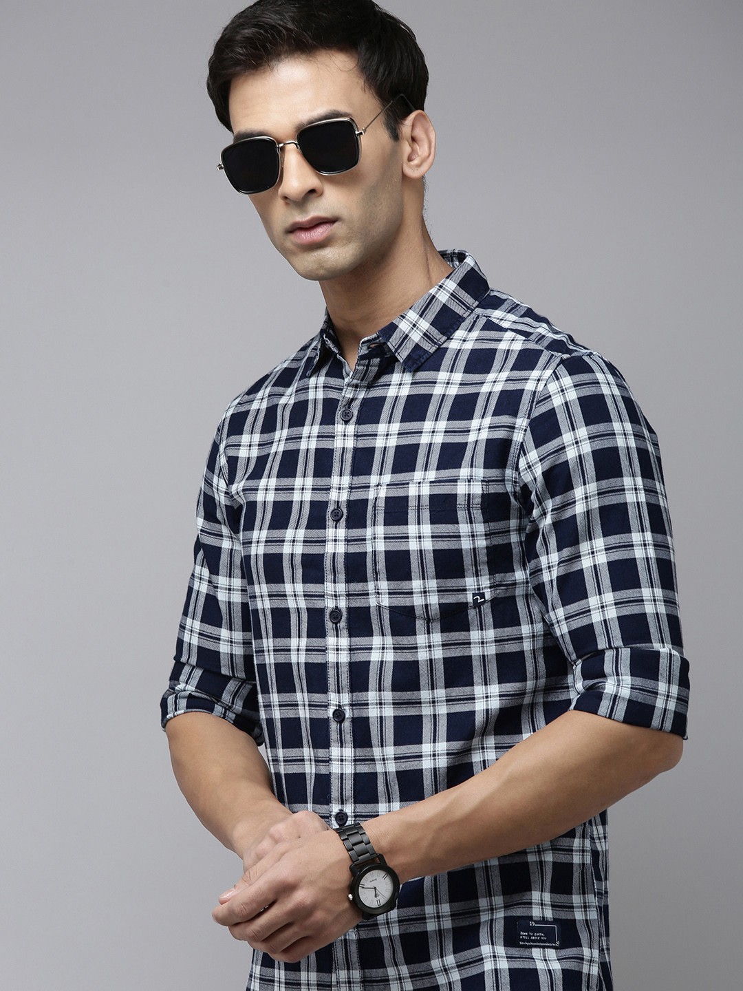 

SPYKAR Checked Casual Shirt, Navy blue