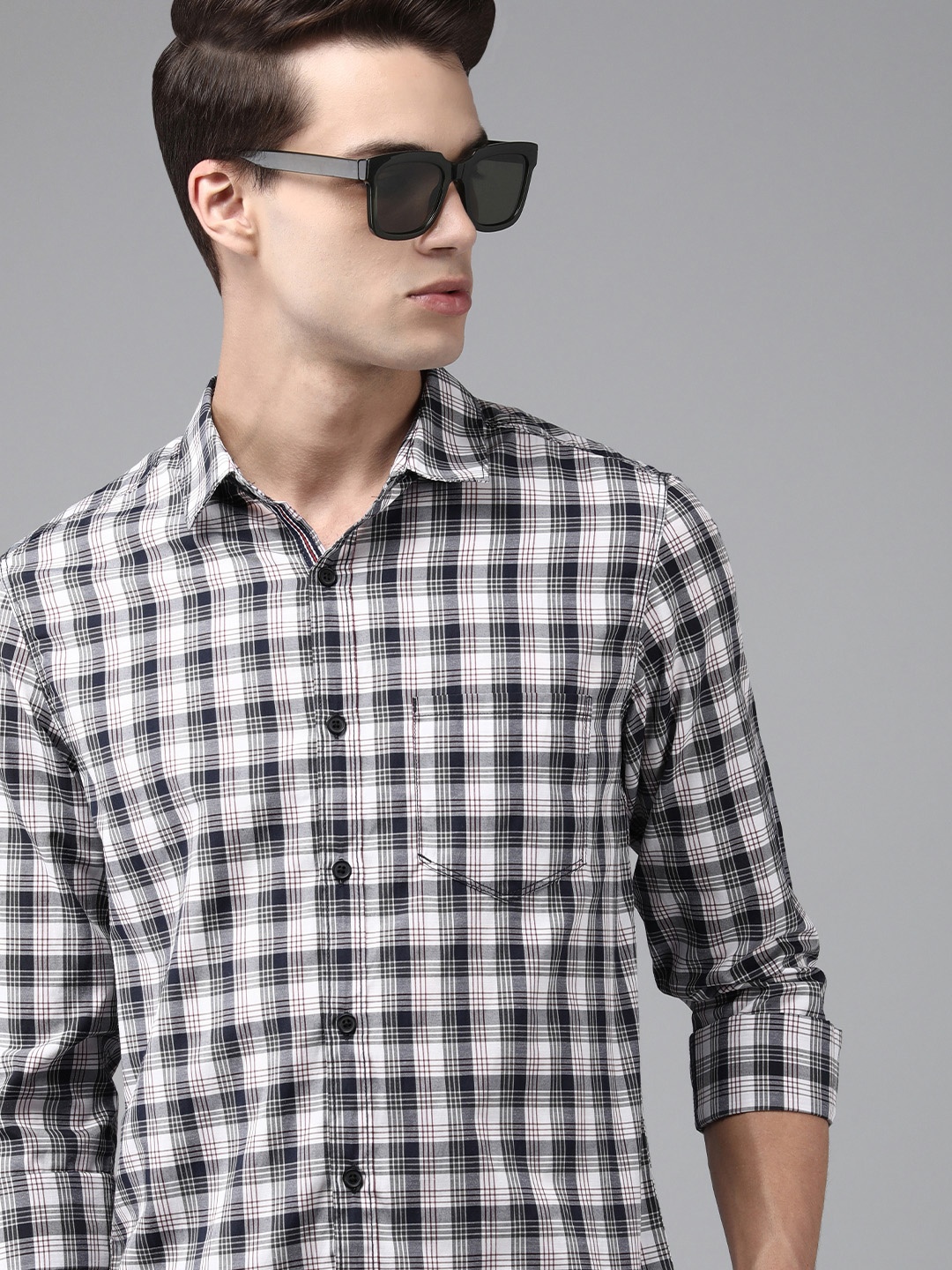 

SPYKAR Men Grey Tartan Checked Slim Fit Casual Shirt