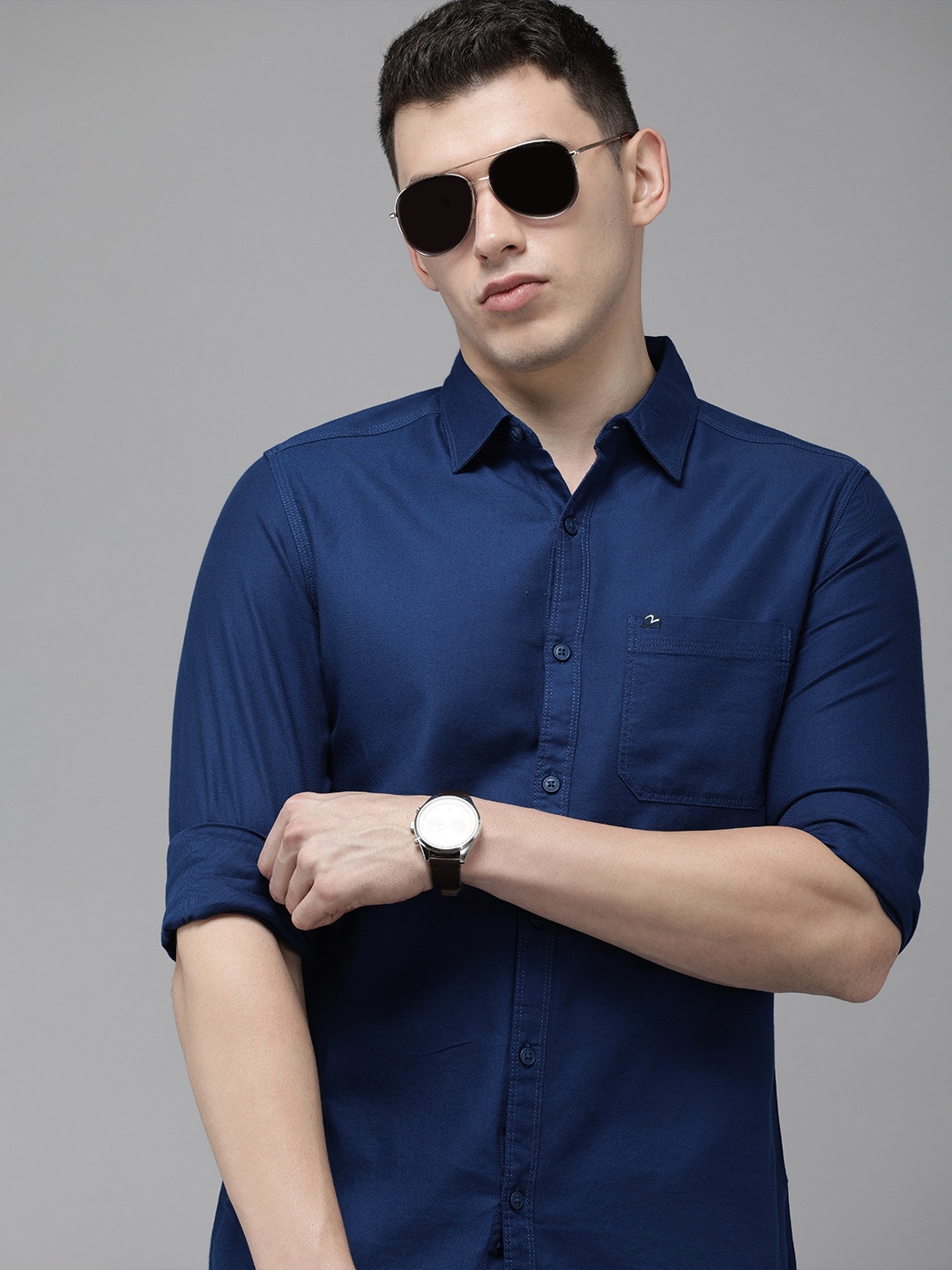 

SPYKAR Men Dark Blue Solid Slim Fit Pure Cotton Casual Shirt