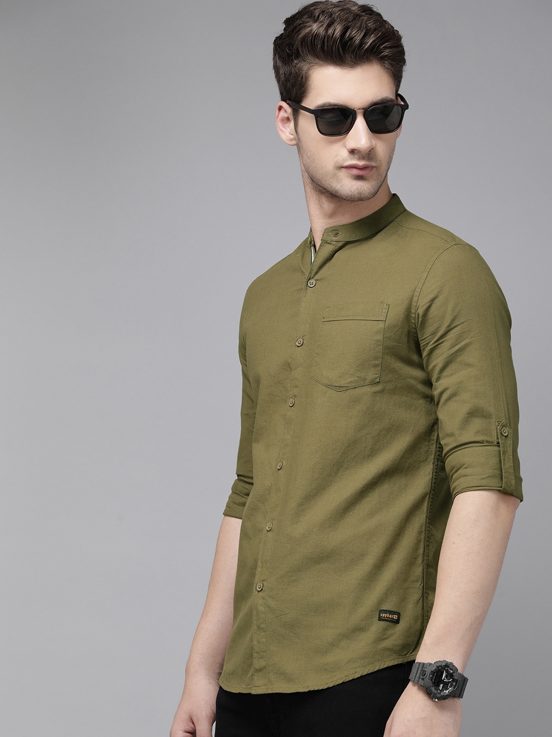 

SPYKAR Solid Slim Fit Pure Cotton Casual Shirt, Olive
