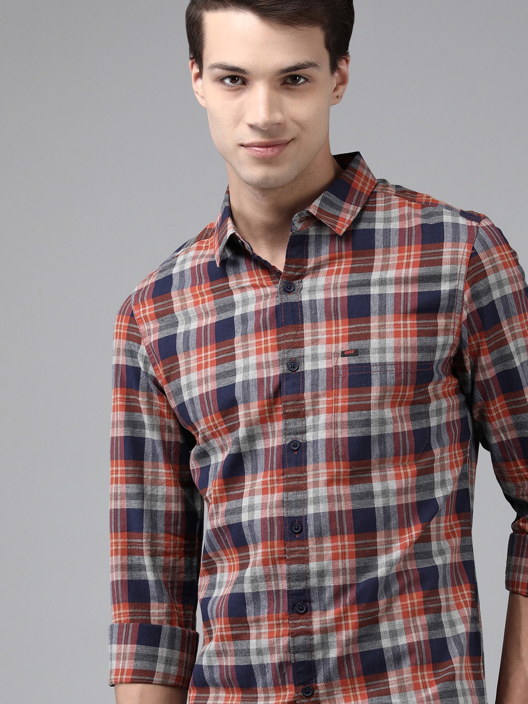 

SPYKAR Men Green & Blue Tartan Checks Slim Fit Casual Shirt