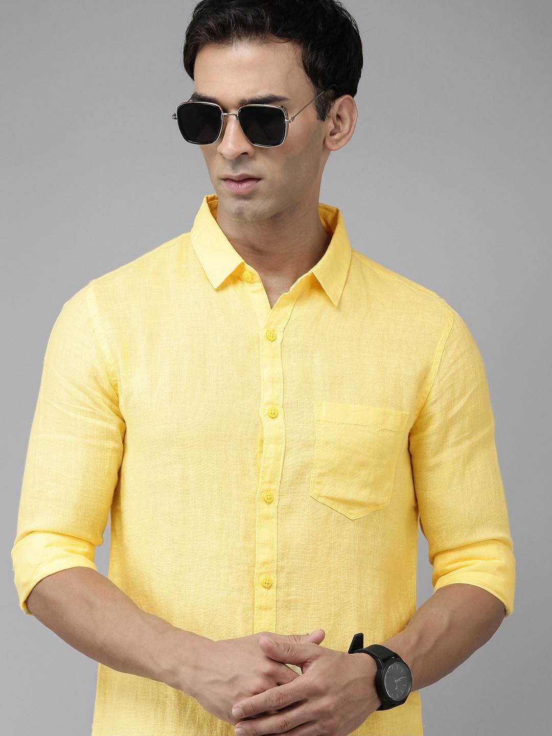 

SPYKAR Linen Slim Fit Opaque Casual Shirt, Yellow