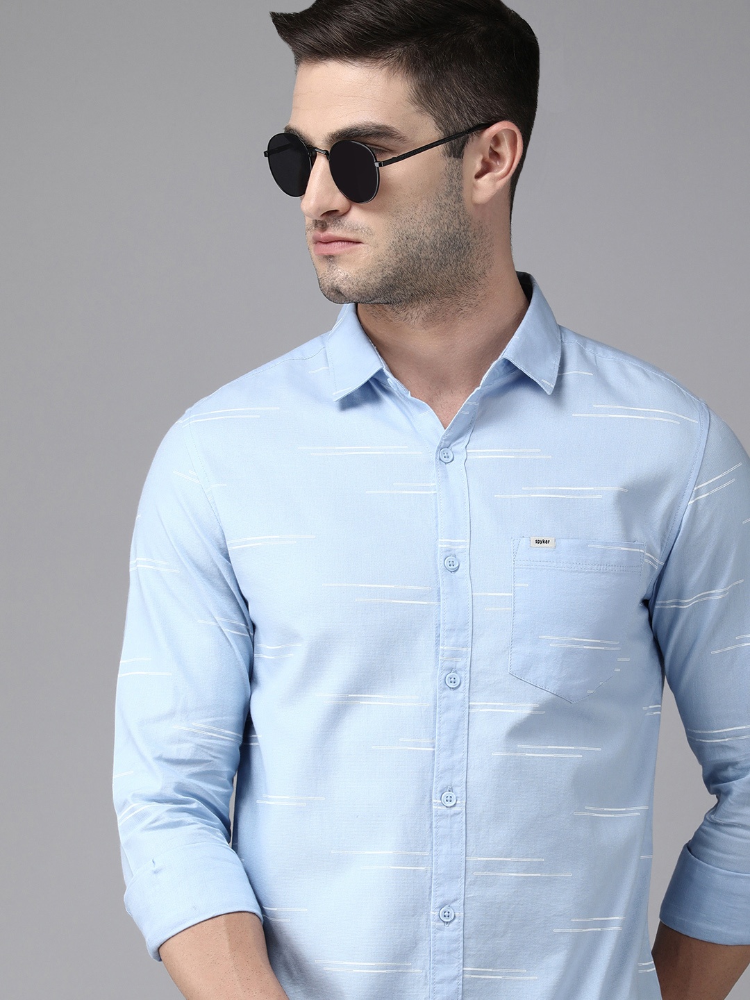 

SPYKAR Men Blue & White Slim Fit Horizontal Stripes Striped Casual Pure Cotton Shirt