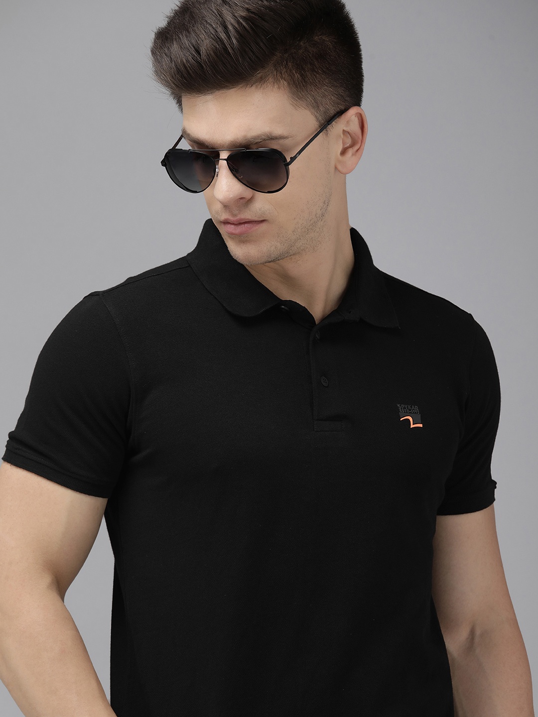 

SPYKAR Men Black Pure Cotton Polo Collar T-shirt