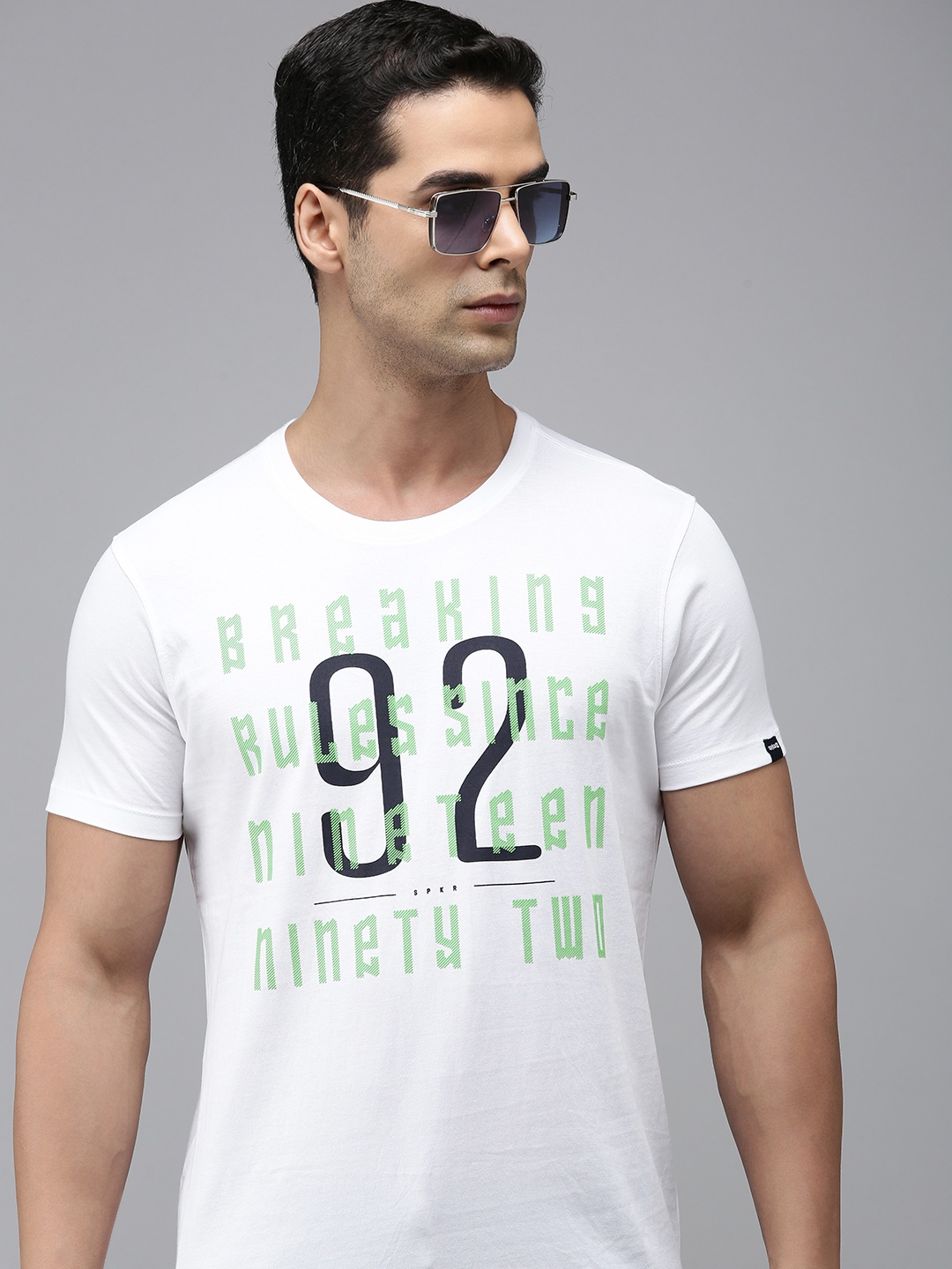 

SPYKAR Men Pure Cotton Typography Printed Slim Fit T-shirt, White