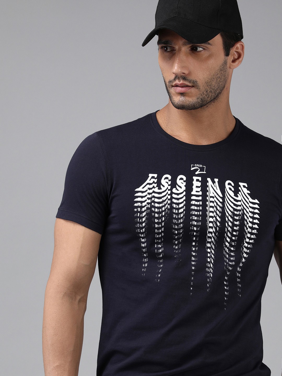 

SPYKAR Men Navy Blue & White Printed Slim Fit T-shirt