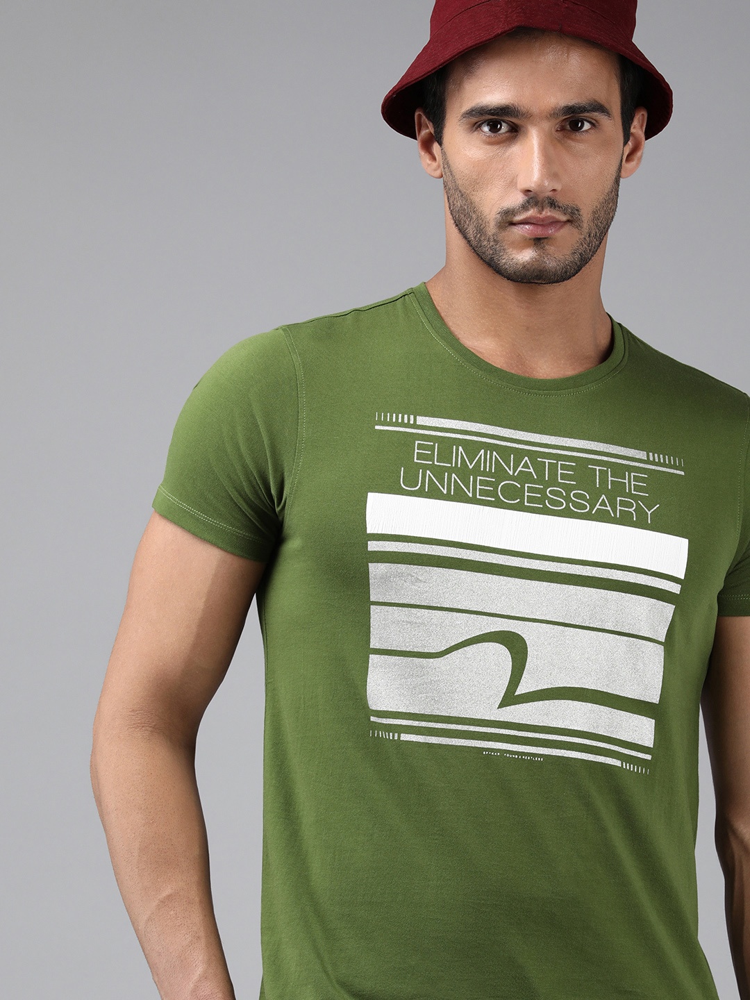 

SPYKAR Men Green & White Printed Slim Fit T-shirt