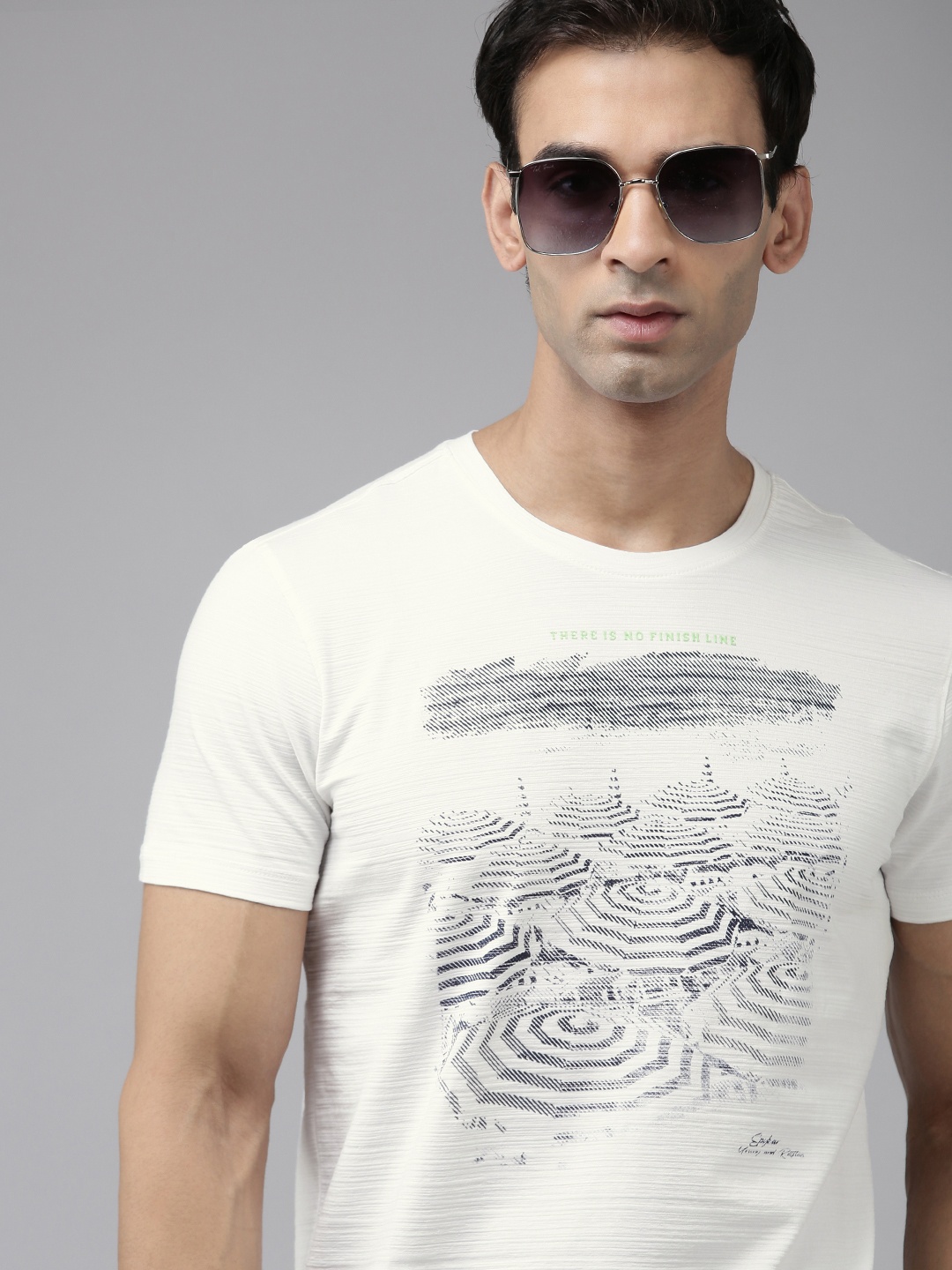 

SPYKAR Printed Pure Cotton Slim Fit T-shirt, White