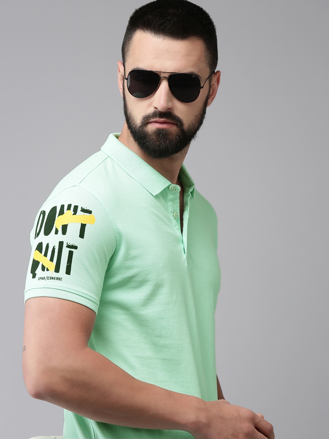 

SPYKAR Men Polo Collar Pure Cotton Slim Fit T-shirt, Green