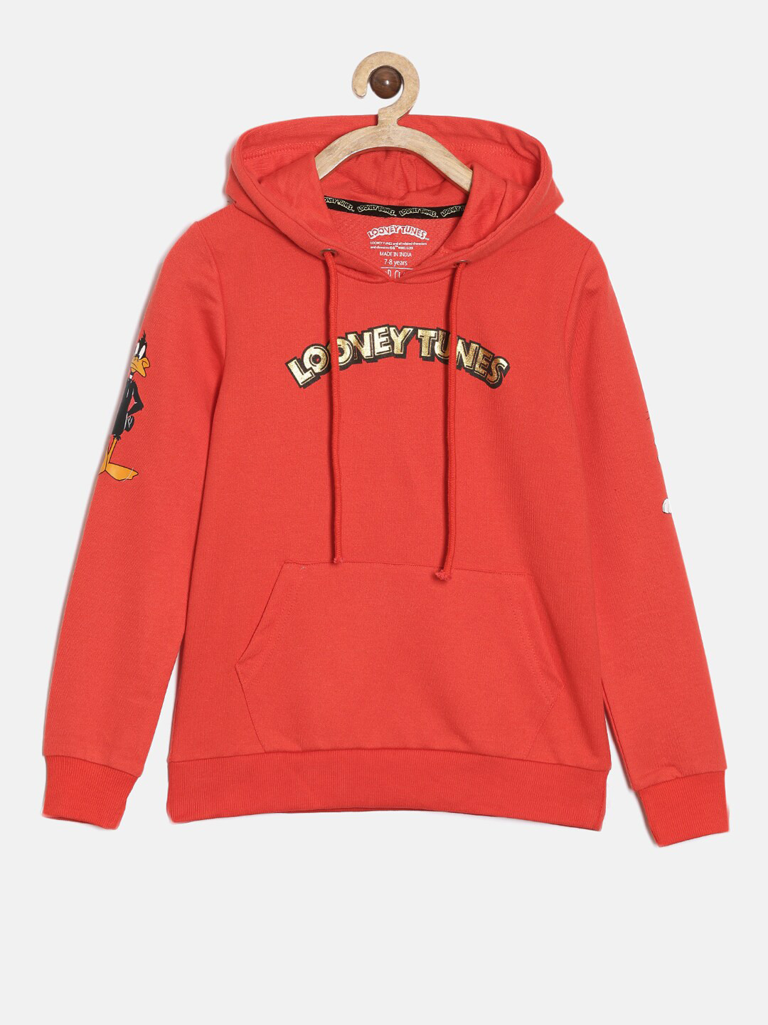 

Nap Chief Kids Orange Hooded Pure Cotton Looney Tunes - Bugs and Daffy Sweatshirt