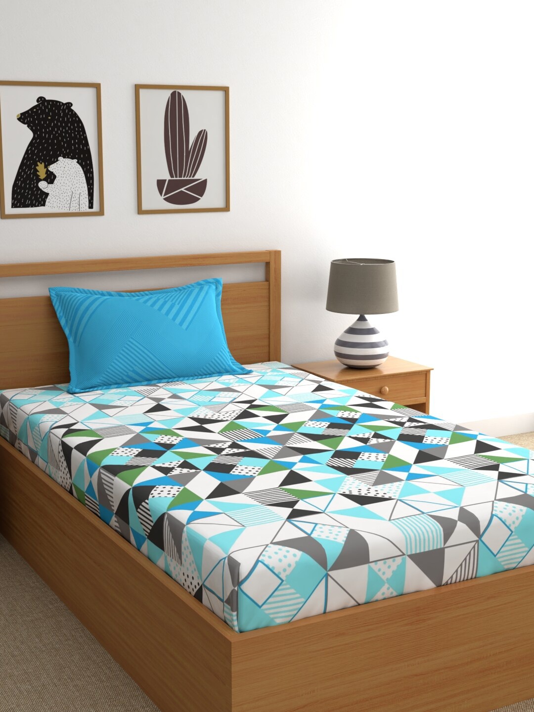 

Home Ecstasy Blue & White Printed 140 TC Pure Cotton King Bedsheet With 1 Pillow Cover