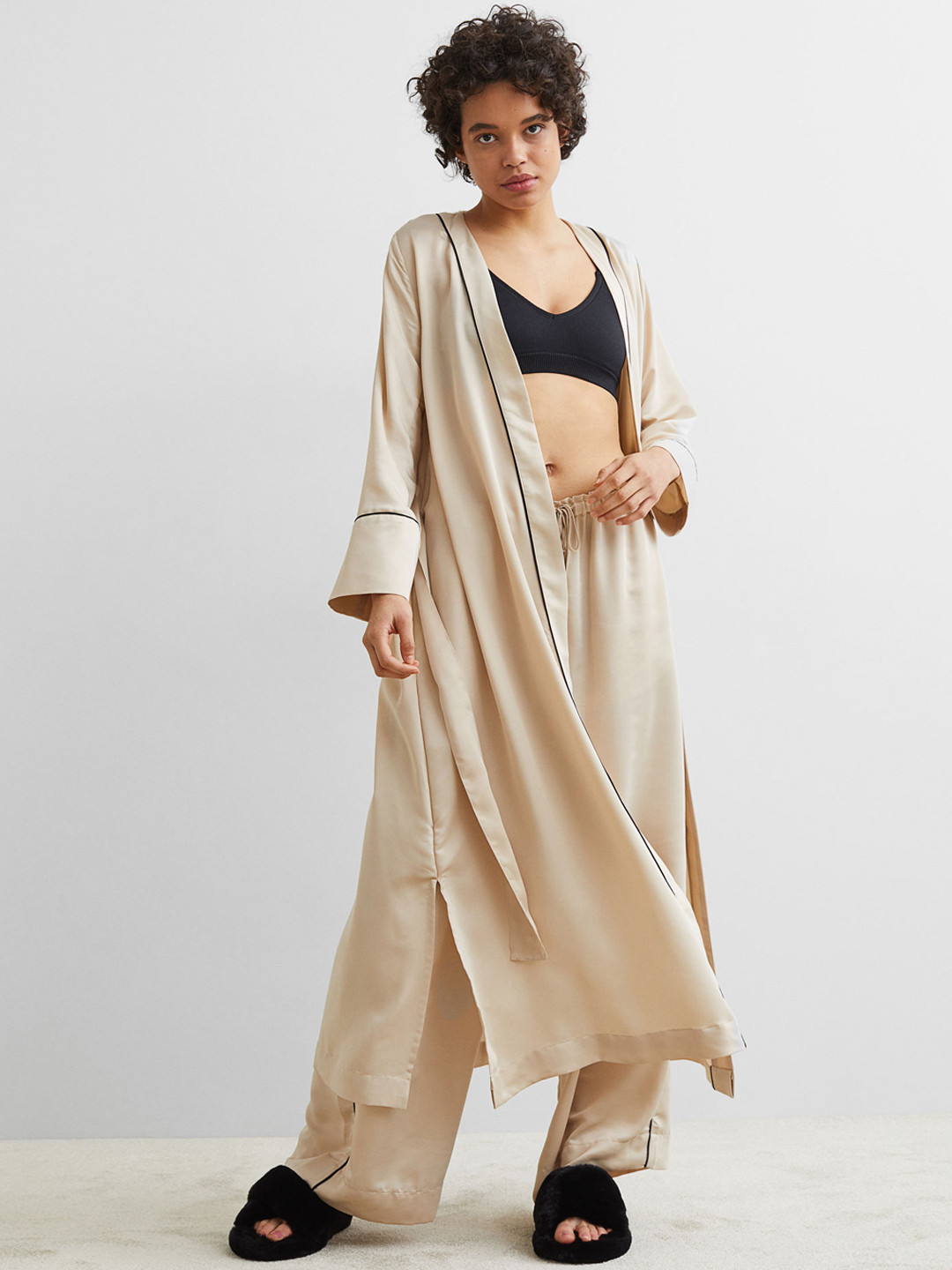 

H&M Women Beige Satin Dressing Gown
