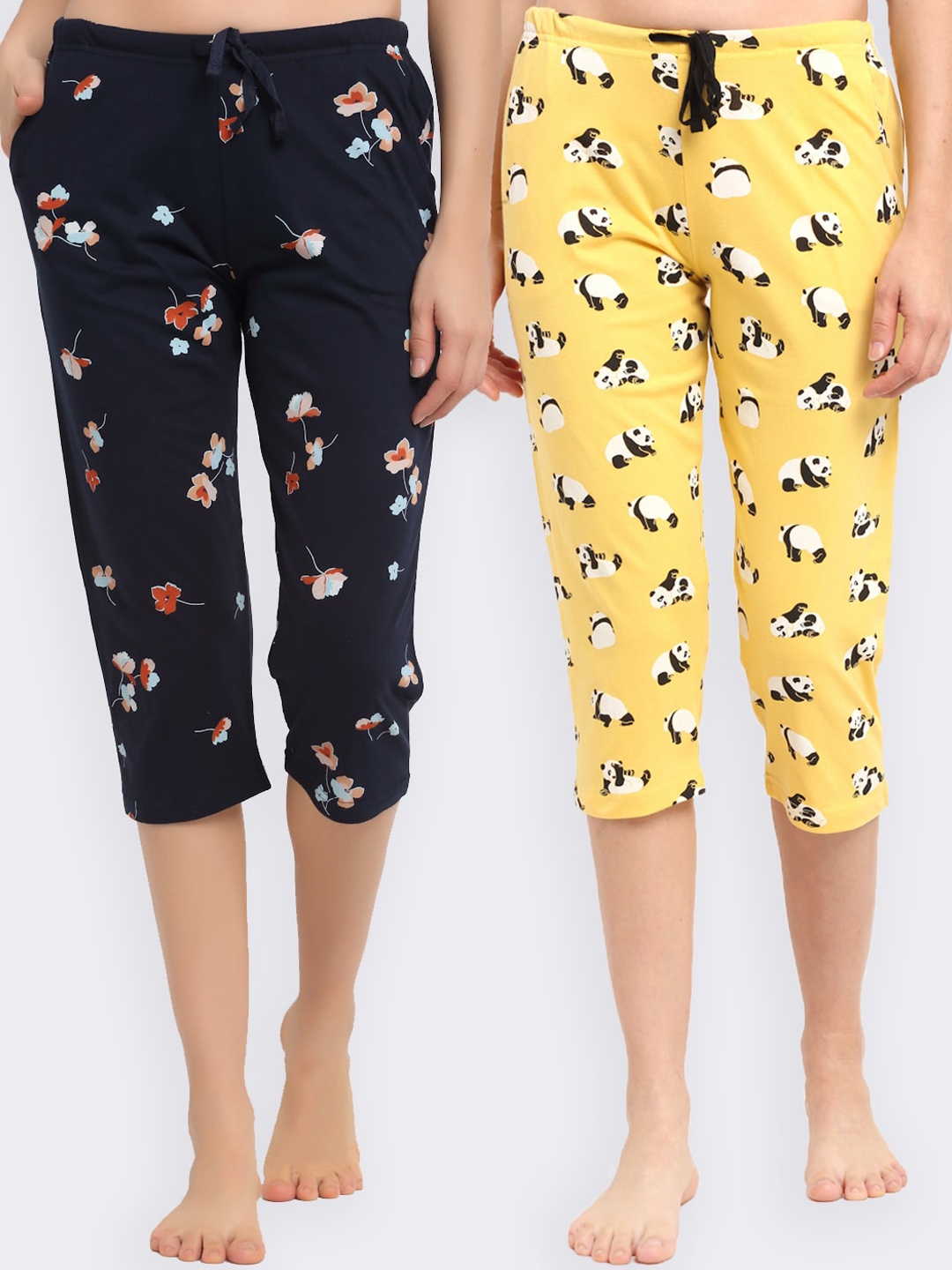 

Kanvin Women Pack Of 2 Printed Lounge Pant, Yellow