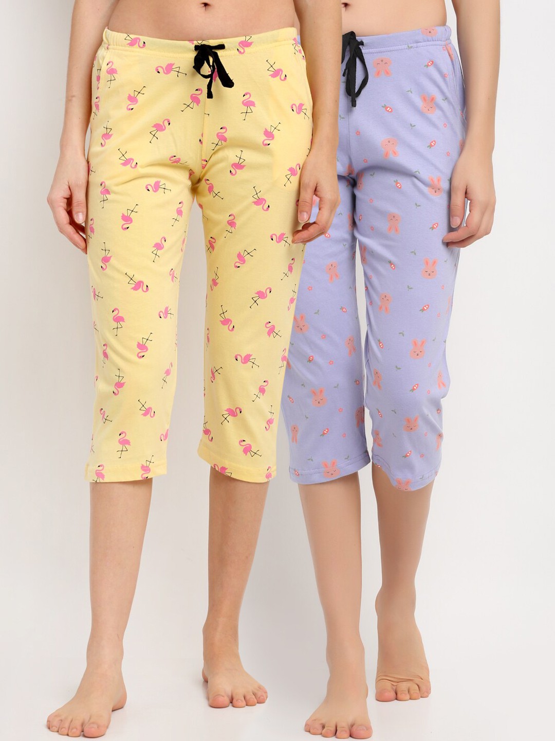 

Kanvin Pack Of 2 Violet & Yellow Printed Pure Cotton Lounge Capri