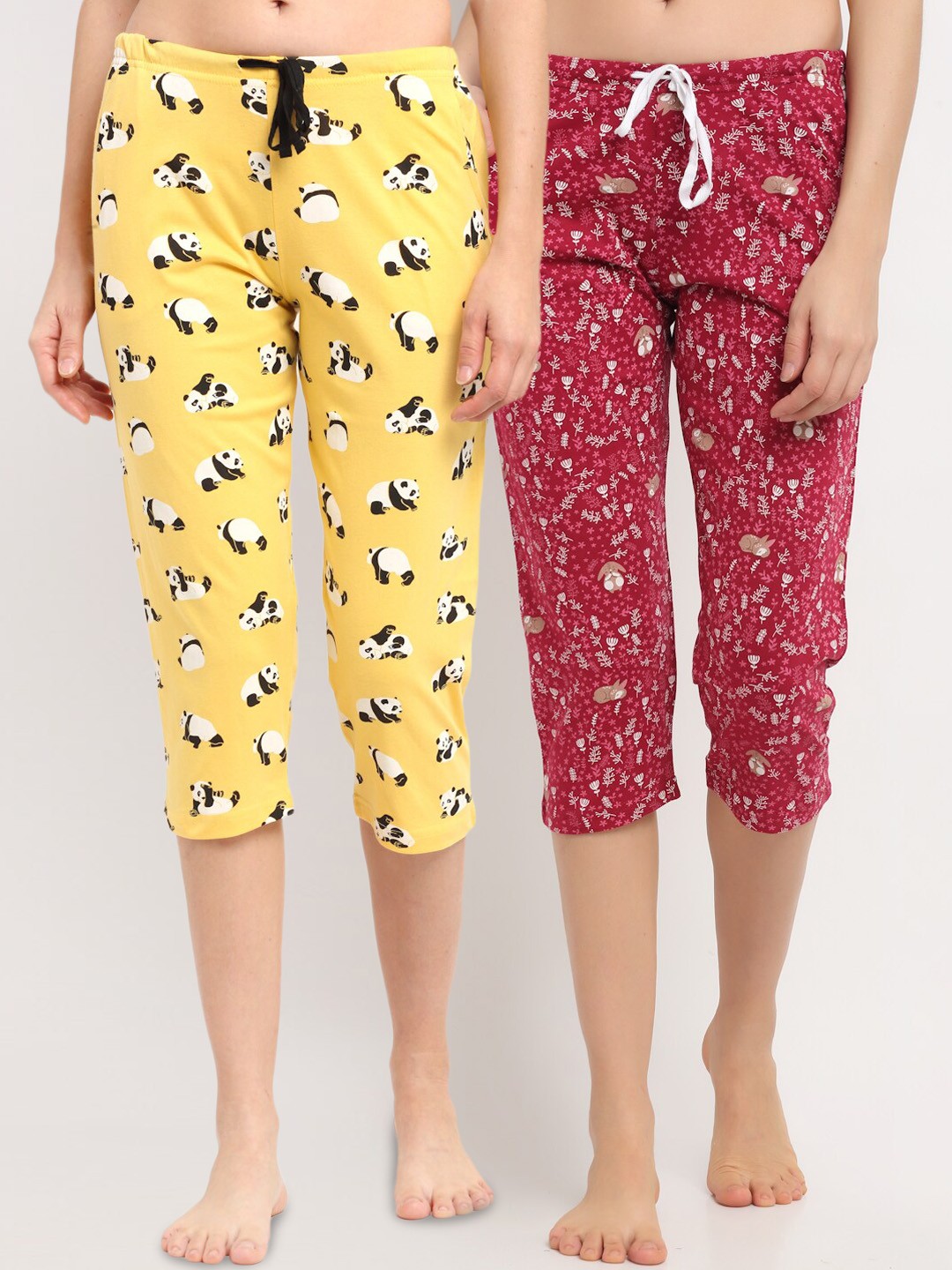 

Kanvin Women Pack Of 2 Printed Pure Cotton Lounge Pants, Yellow