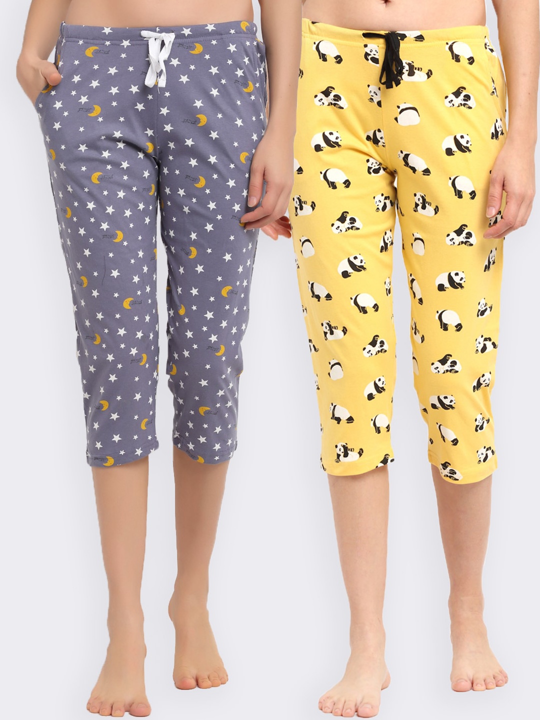 

Kanvin Women Pack Of 2 Printed Lounge Pant, Yellow