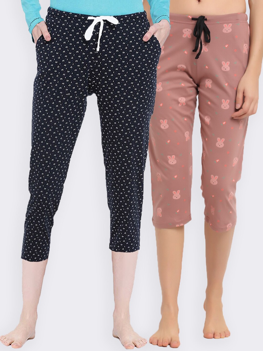 

Kanvin Women Pack Of 2 Printed Pure Cotton Lounge Pants, Mauve