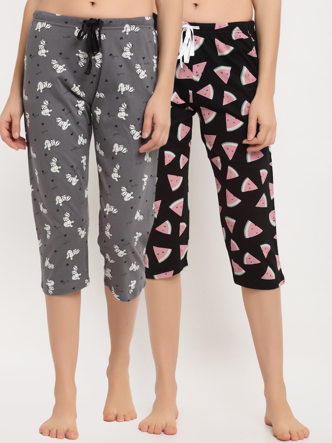 

Kanvin Women Black & grey Printed Set of 2 Printed Pure Cotton Lounge Capris