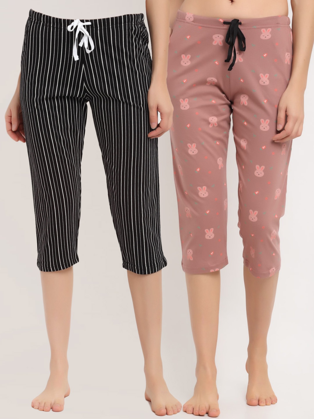 

Kanvin Women Pack Of 2 Printed Pure Cotton Three-Fourth Lounge Pants, Mauve