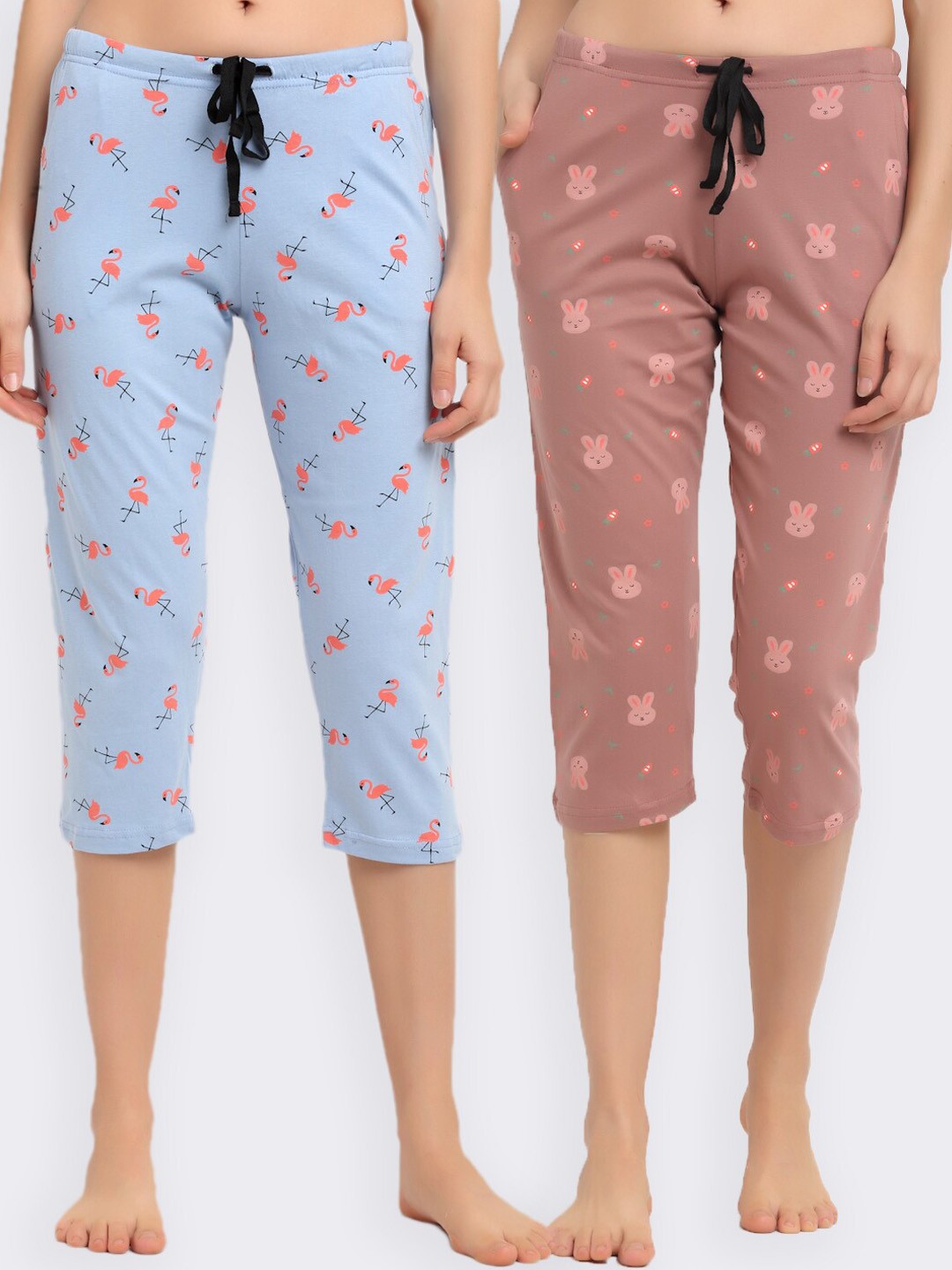 

Kanvin Women Pack Of 2 Printed Pure Cotton Lounge Pants, Mauve