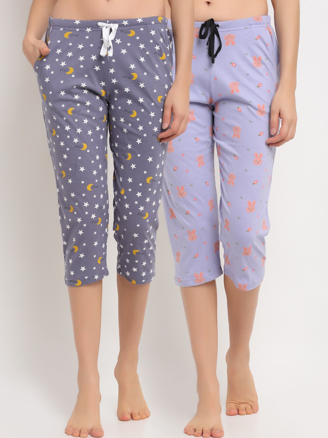 

Kanvin Women Pack Of 2 Printed Pure Cotton Lounge Pants, Violet