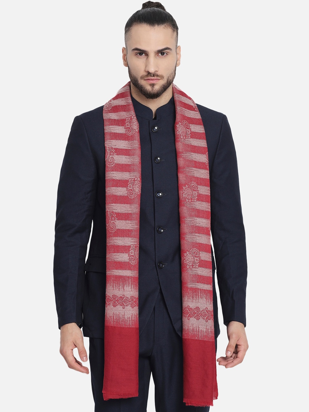 

Pashtush Men Red & Beige Woven-Design Woollen Shawl