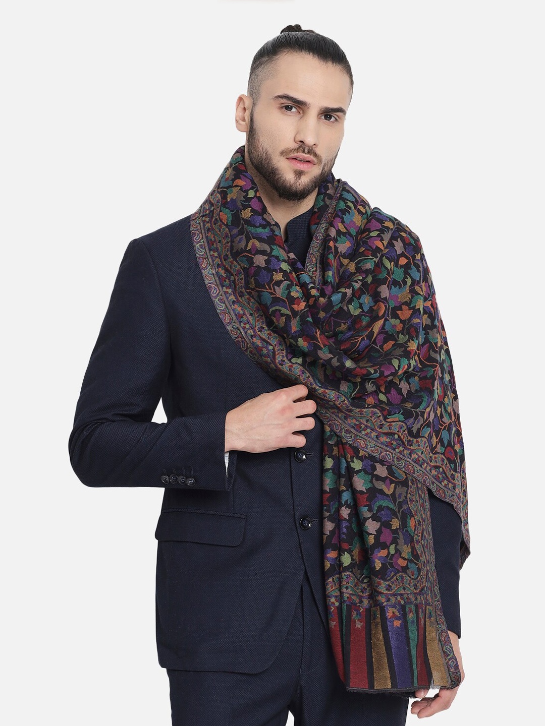 

Pashtush Men Black & Red Woven-Design Woolen Shawl