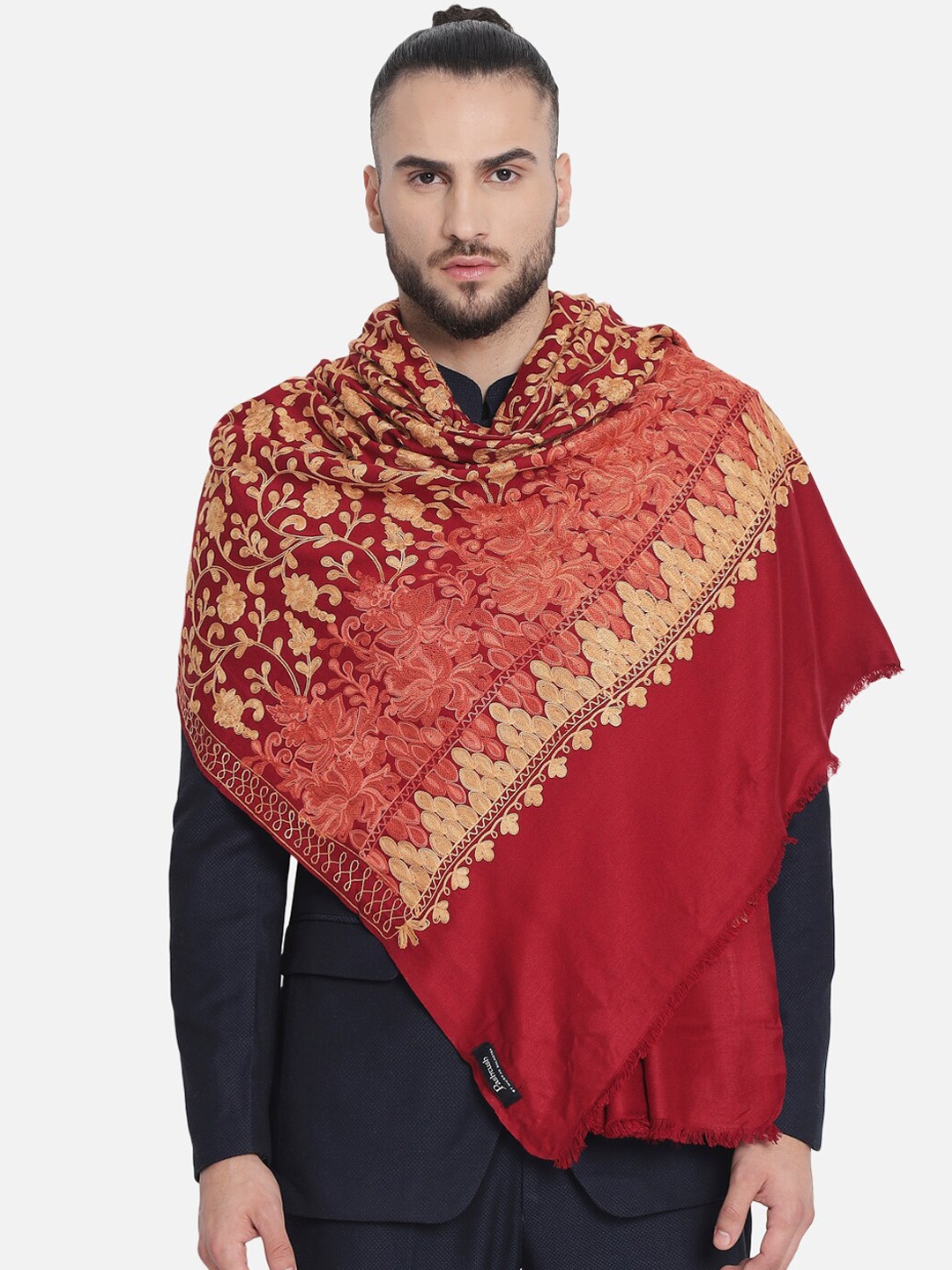 

Pashtush Men Red & Gold-Coloured Woven Design Shawl