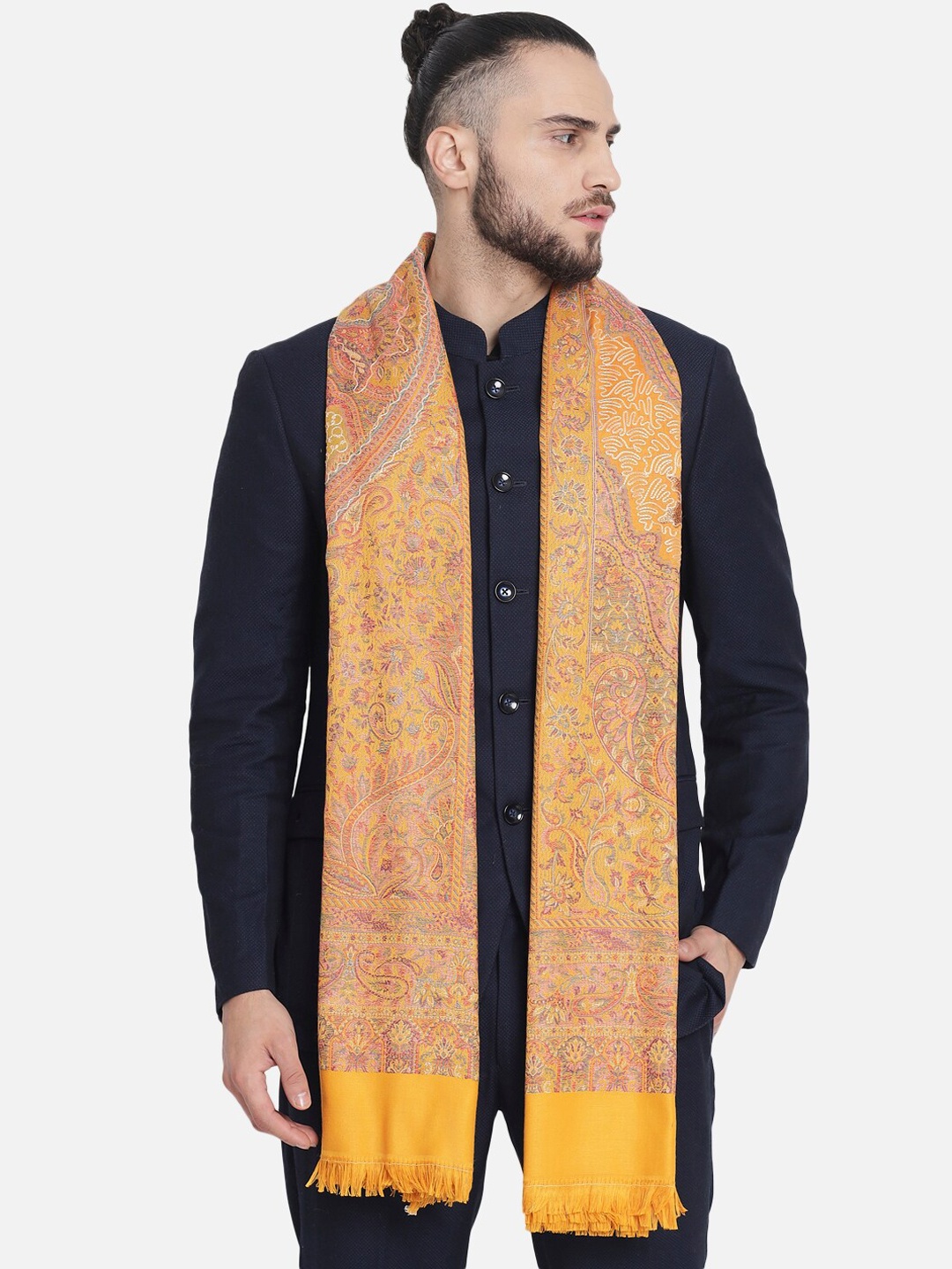 

Pashtush Men Mustard Yellow & Brown Ethnic Motifs Woven-Design Woolen Shawl