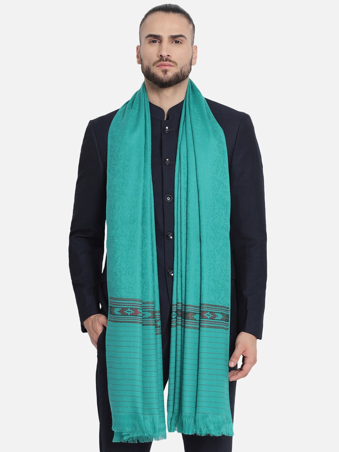 

Pashtush Men Sea Green Ethnic Motifs Printed Woollen Shawl