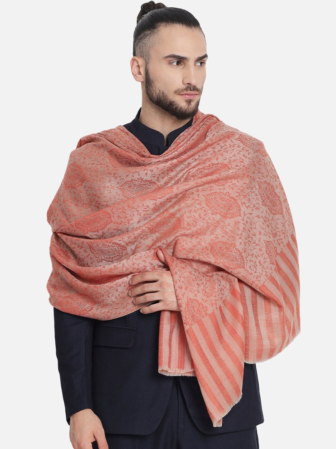 

Pashtush Men Peach Printed Woolen Shawl