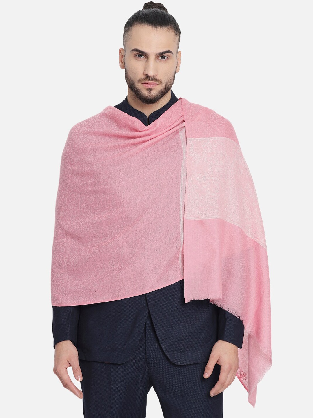 

Pashtush Men Pink Woven Design Woolen Shawl