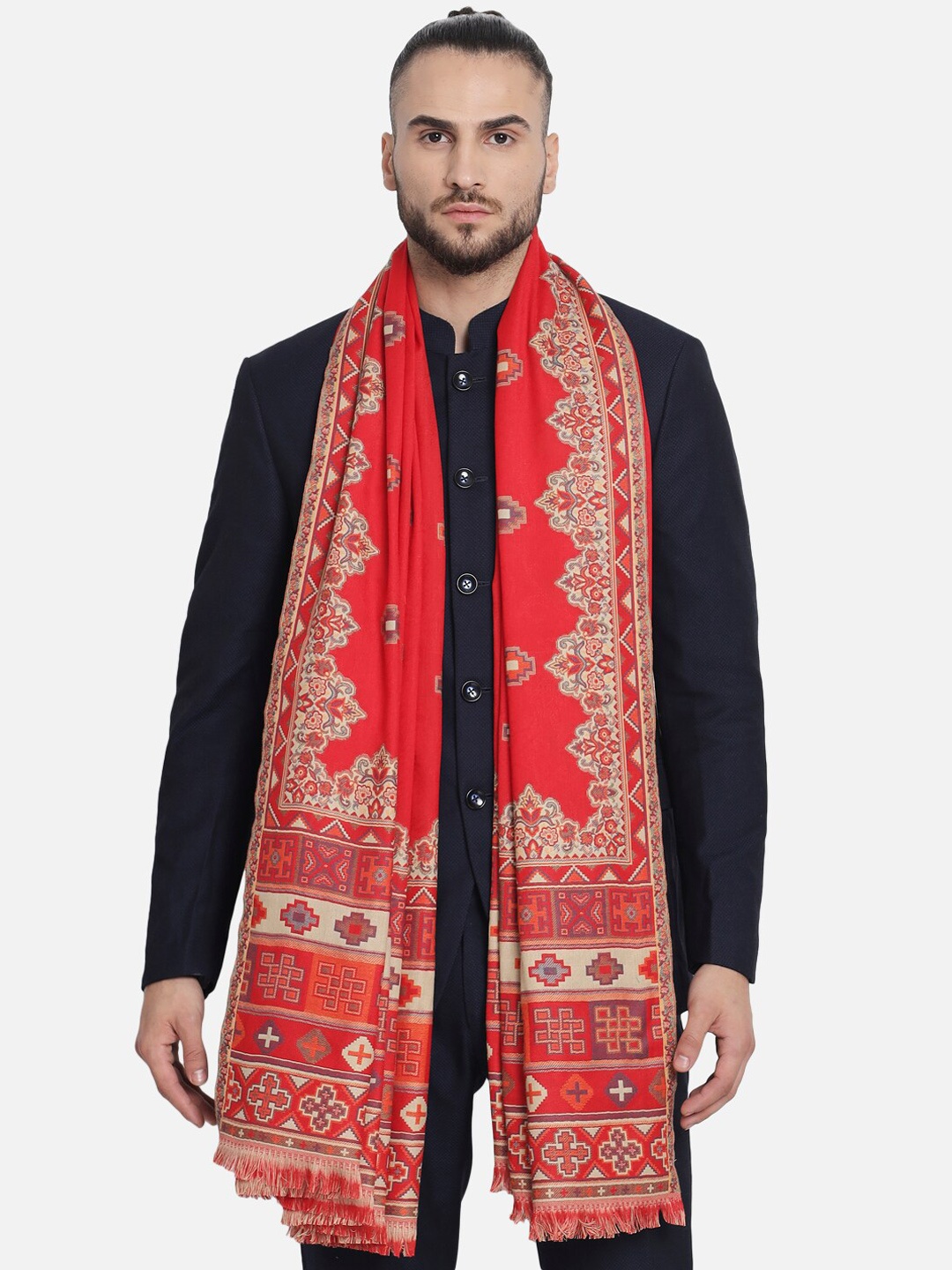 

Pashtush Men Maroon Printed Woolen Shawl