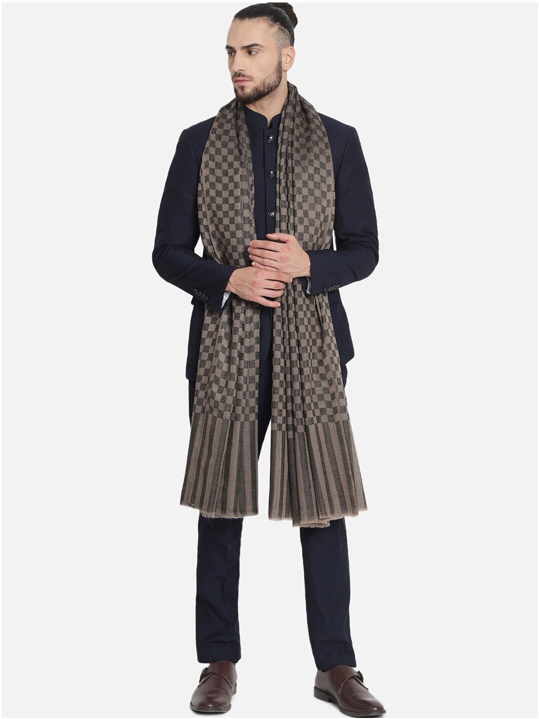 

Pashtush Men Black Printed Woolen Shawl
