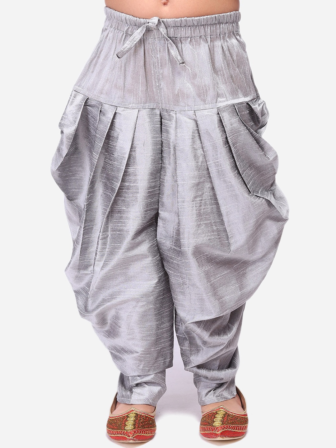 

NAMASKAR Boys Silver-Coloured Solid Loose Fit Pure Silk Patiala