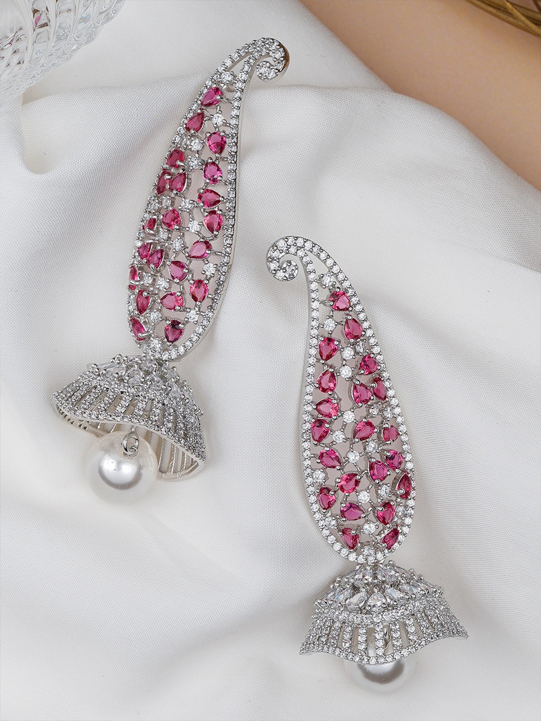 

Queen Be Pink Stones Studded Contemporary Jhumkas Earrings