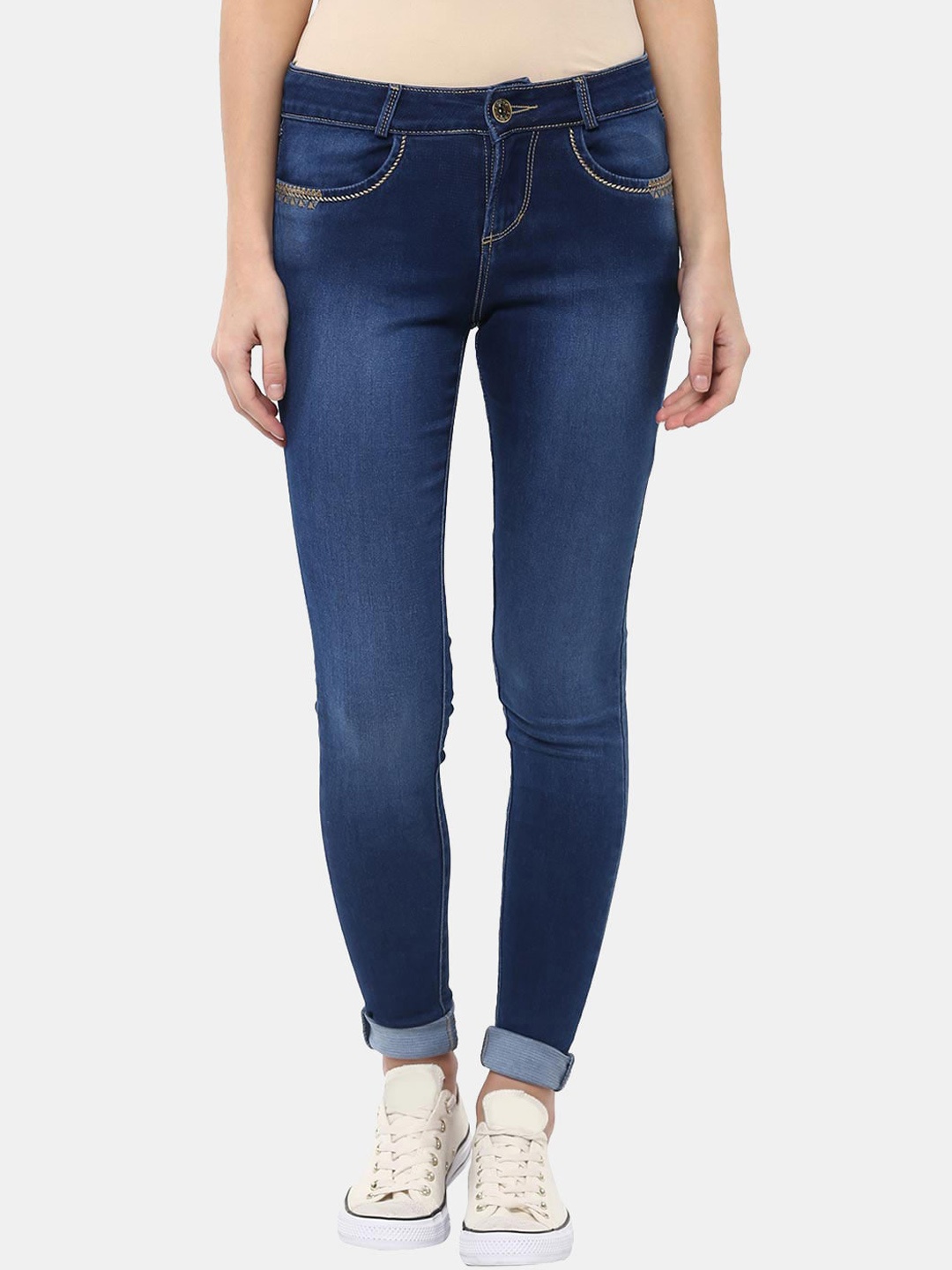 

Xpose Women Blue Comfort Slim Fit Light Fade Embroidered Stretchable Jeans