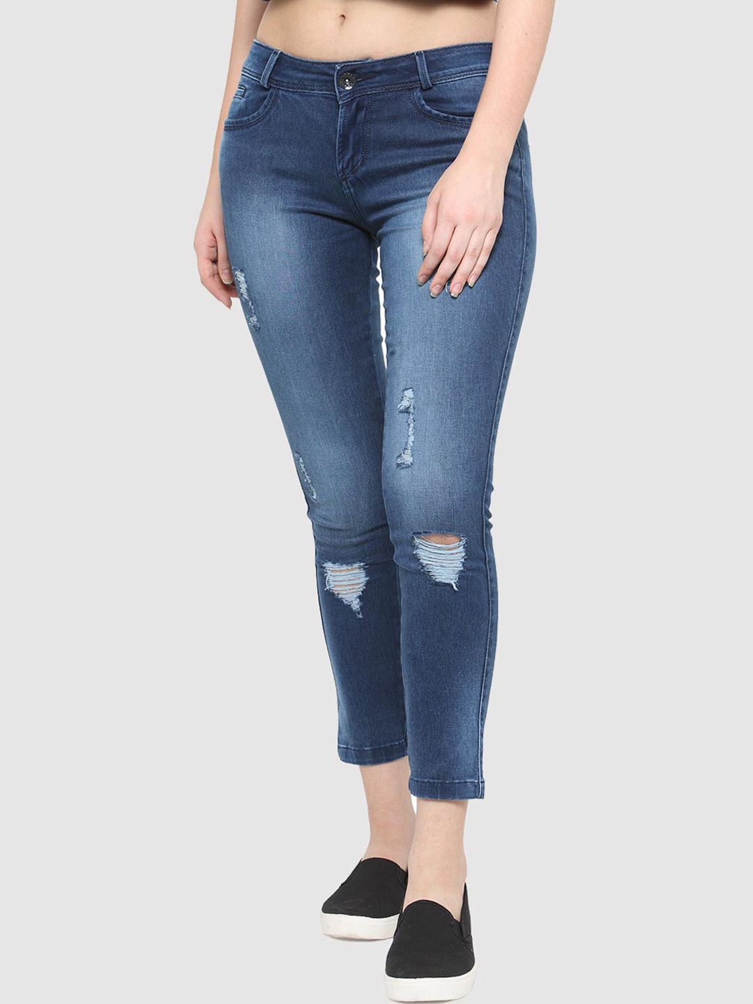 

Xpose Women Blue Comfort Slim Fit Mildly Distressed Light Fade Stretchable Jeans