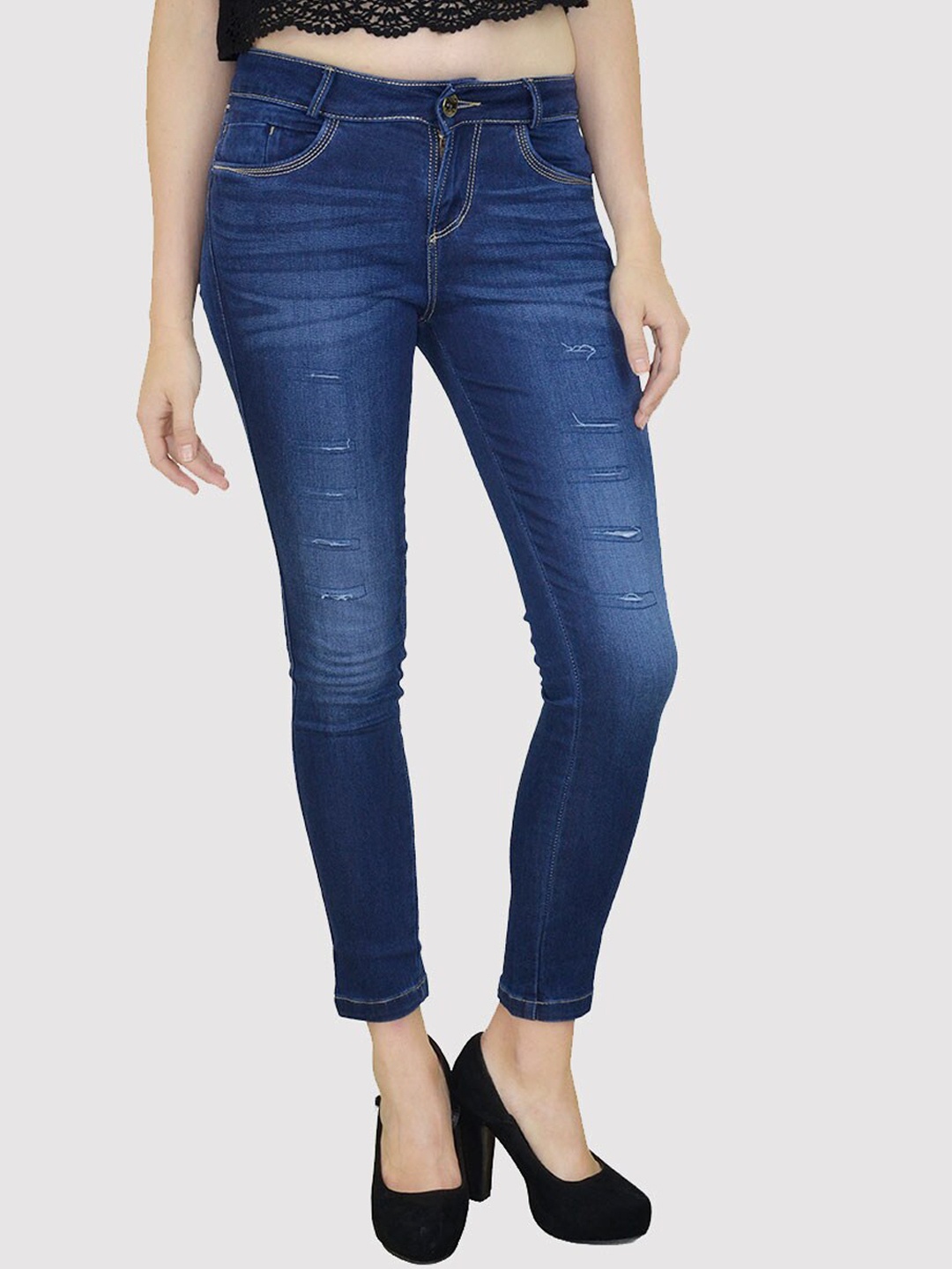 

Xpose Women Blue Comfort Slim Fit Mildly Distress Light Fade Stretchable Jeans