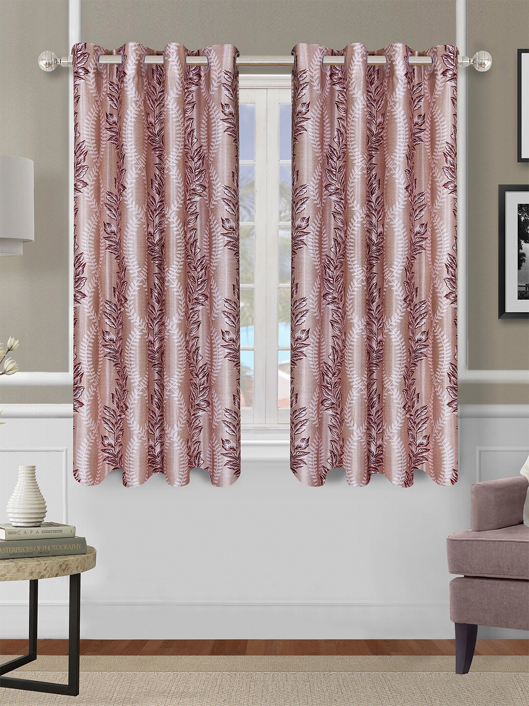 

ROMEE Beige & Brown Set of 2 Floral Window Curtain