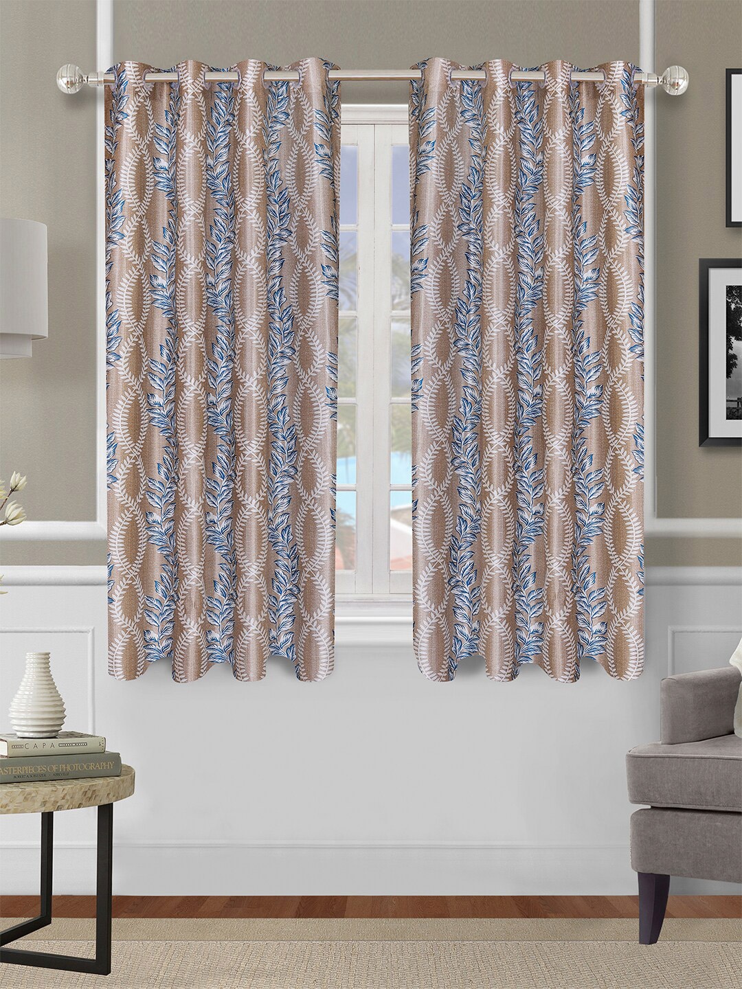 

ROMEE Set of 2 Beige & White Floral Window Curtain