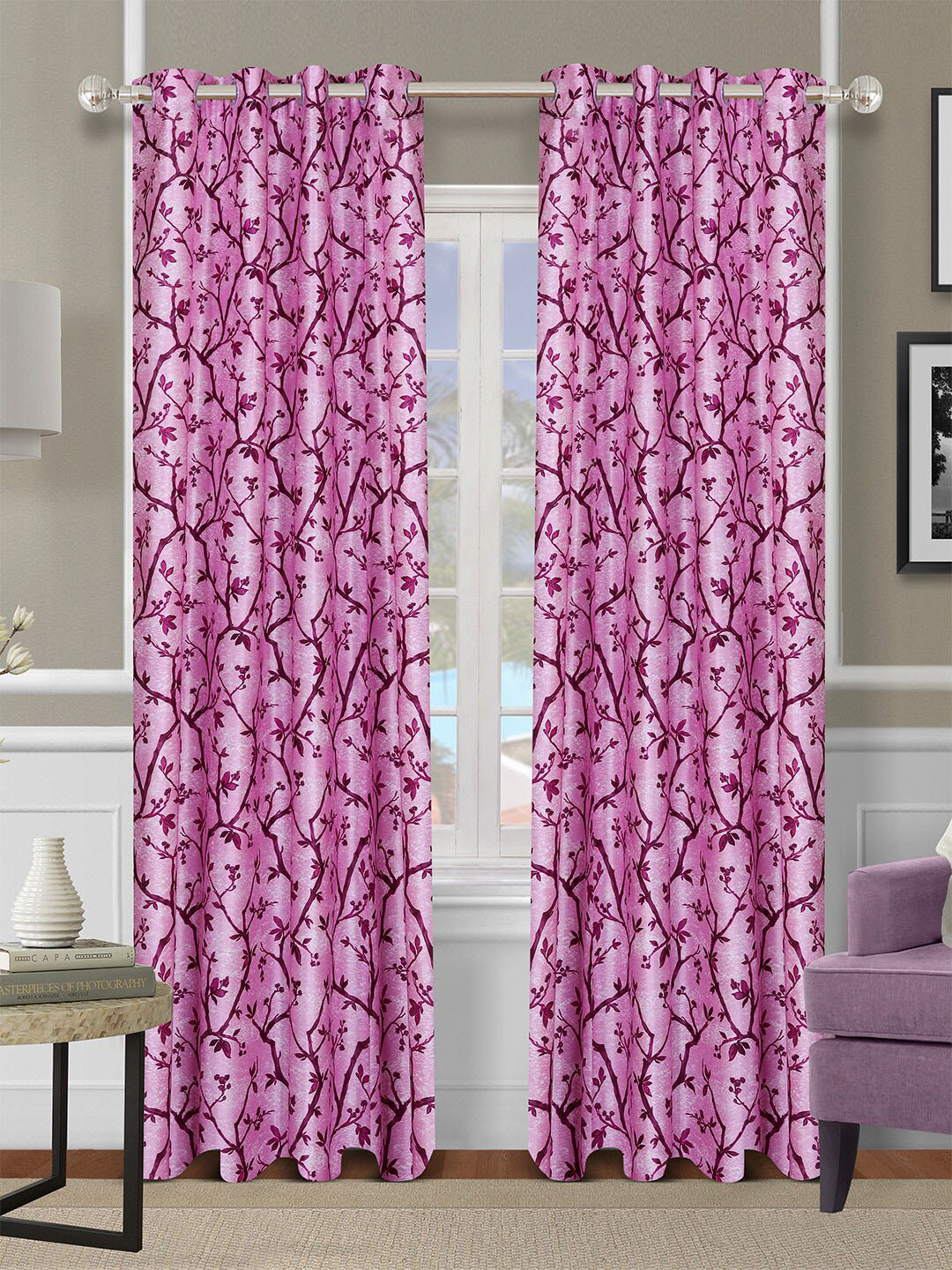 

ROMEE Pink & White Set of 2 Floral Door Curtain