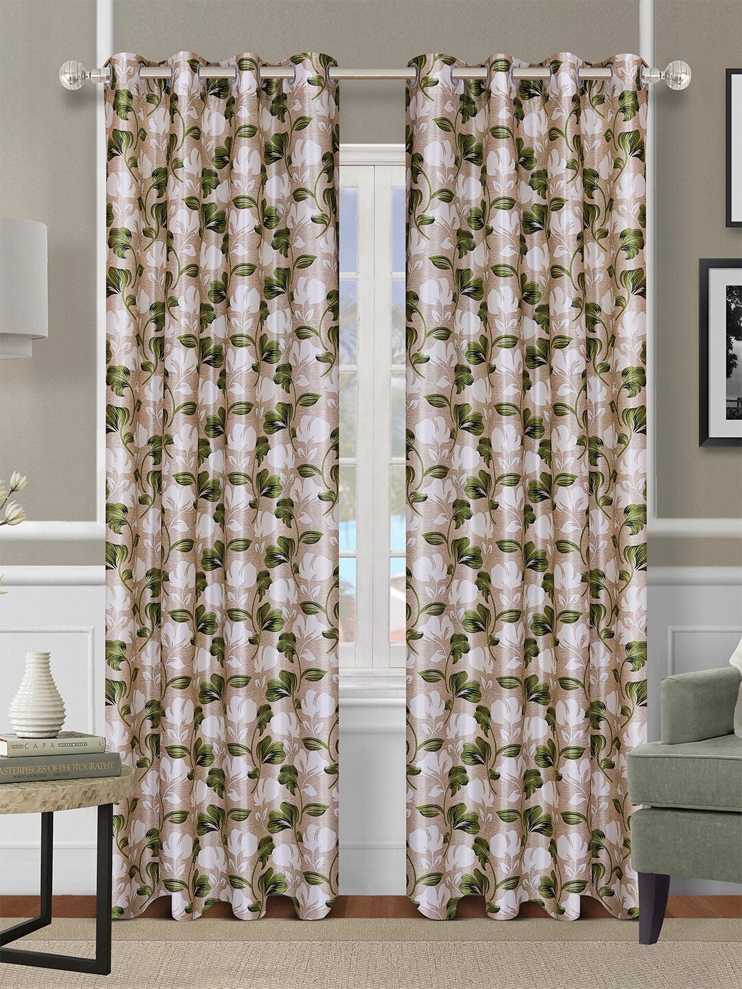 

ROMEE Set of 2 Beige & Green Floral Door Curtain