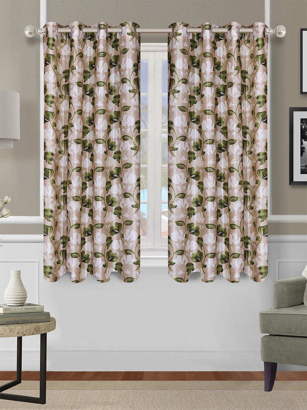 

ROMEE Set Of 2 Beige & Green Floral Window Curtain