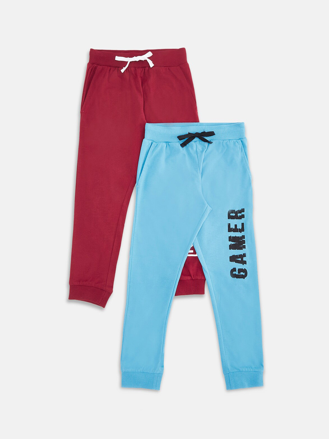 

Pantaloons Junior Boys Pack of 2 Typography Printed Pure Cotton Joggers, Red