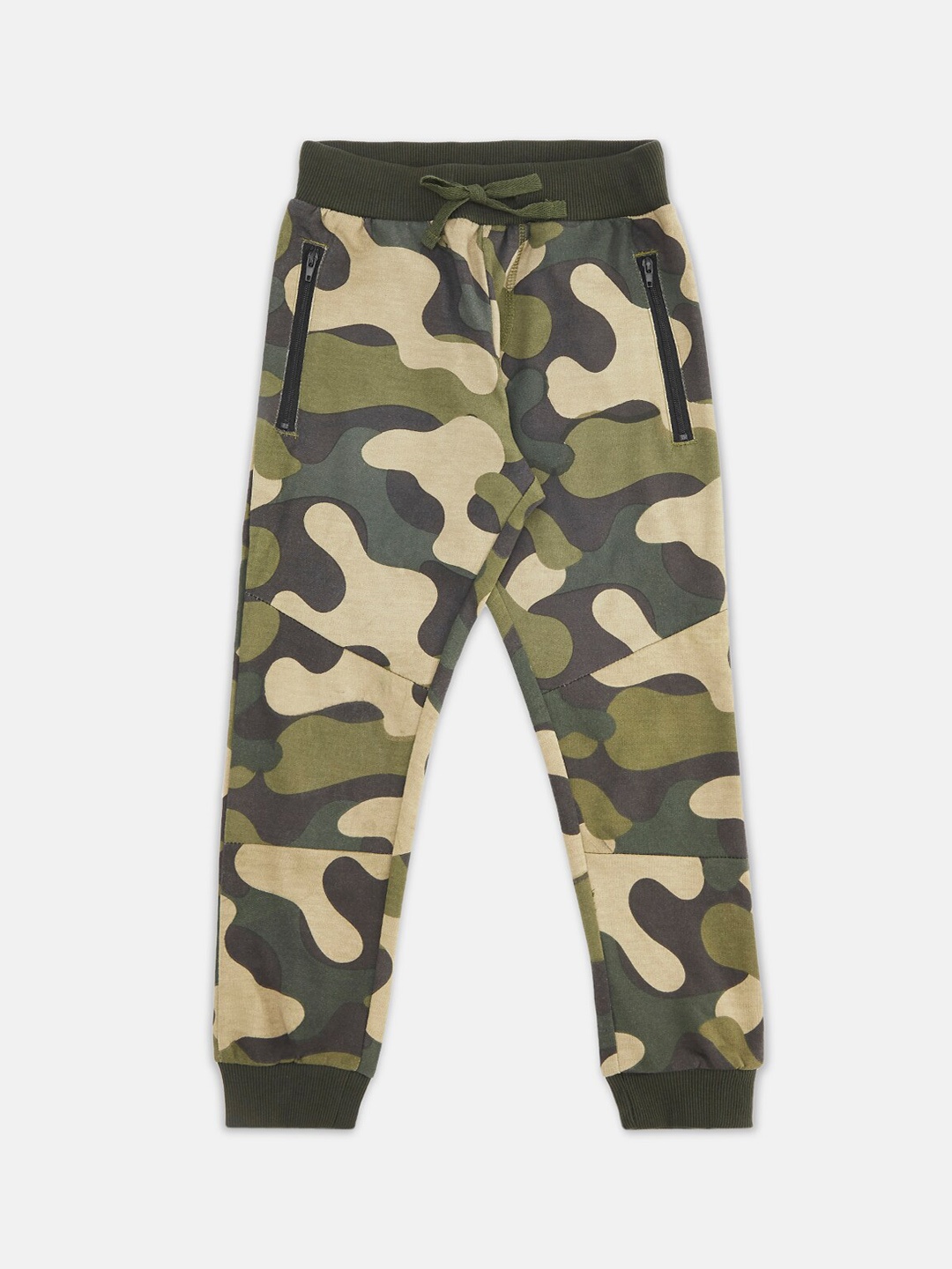 

Pantaloons Junior Boys Olive-Green Printed Regular Pure Cotton Joggers