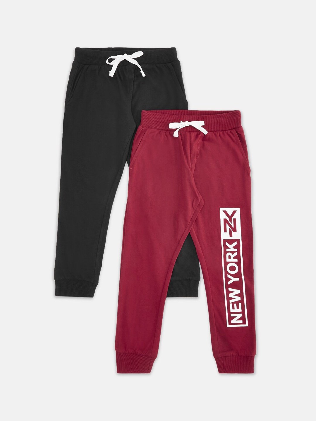 

Pantaloons Junior Boys Pack of 2 Black & Maroon Printed Cotton Joggers