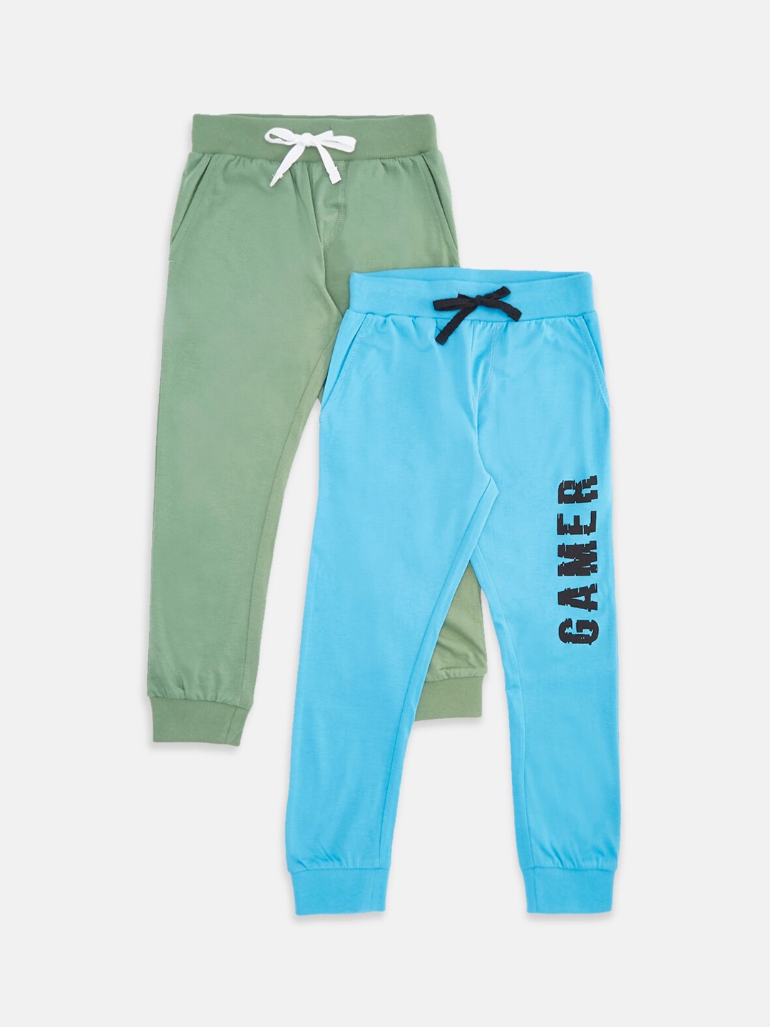

Pantaloons Junior Boys Green & Blue Pack of 2 Solid Pure Cotton Joggers